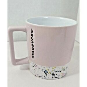 Starbucks pink white coffee cup mug colorful speckled splatter bottom band 12oz